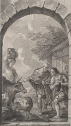 The Chapel of the Foundlings i Paris: Gruppe af hyrder foran et sommerhus, 1757.