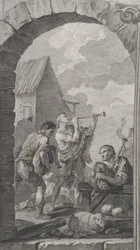 The Chapel of the Foundlings i Paris: Gruppe af hyrder: trompetspillere og m..., 1754.
