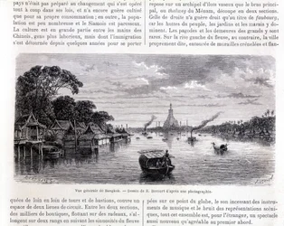 Generel udsigt over Bangkok. Tegning af E. Bocourt.
