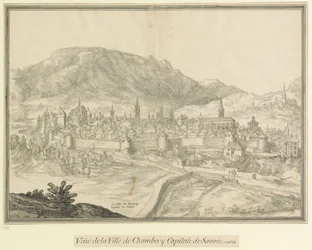 Byen Chambery  Savoyens hovedstad: Veüe de la Ville de Chambéry Savoyens hovedstad i 1618