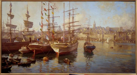 Orange balaceller. (Udsigt over havnen i Marseille). Maleri af Etienne Martin (1858-1945)
