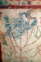 En fugl, der sidder på et lille træ (Fresco, detalje, 530 f.Kr.)