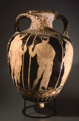 Amfora med spids af maleren af Perugia. Rød-figur keramik fra Perugia (Umbria). Etruskisk civilisation, 4. århundrede f.Kr.