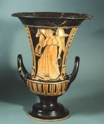 Calyx-krater (stor vase) af Berkeley Painter, der viser en bevinget ånd. Keramik med rød figur. Etruskisk civilisation, 4. århundrede f.Kr.