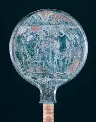 Graveret bronzespejl, fra Todi (Umbria). Etruskisk civilisation, 4. århundrede f.Kr.