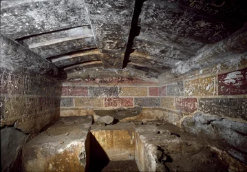Etruskisk civilisation: inde i Francois-graven i nekropolis Ponte Rotto, 4. århundrede f.Kr. Vulci, Italien