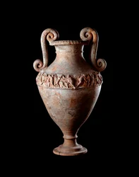 Etruskisk civilisation: terracotta amfora fra en grav af Poggio Sala, Italien 4. århundrede f.Kr. Dim 48 cm