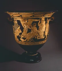 Krater (stor vase) af Nepi-maleren. Rød-figur keramik fra Corchiano (Lazio). Etruskisk civilisation, 4. århundrede f.Kr.