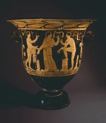 Krater (stor vase) af Nepi-maleren. Rød-figur keramik fra Corchiano (Lazio). Etruskisk civilisation, 4. århundrede f.Kr.