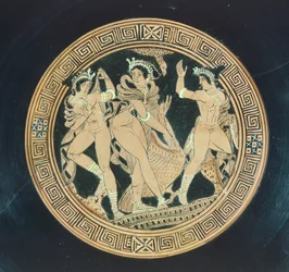 Kylix, detalje. Keramik med rød figur. Etruskisk civilisation, 5.-4. århundrede f.Kr.