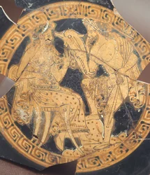 Poseidon og Amphitrite. Keramik med røde figurer fra Civita Castellana (Lazio). Etruskisk civilisation, 4. århundrede f.Kr.