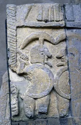 Etruskisk kriger på en sarkofag i Nationalmuseet i Tarquinia.