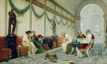 Interiør af romersk bygning med figurer, ca. 1880 (olie på lærred)