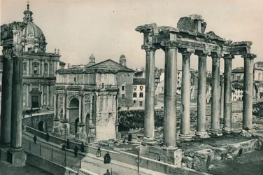 Forum Romanum med Septimius Severus bue, Rom, Italien, 1927