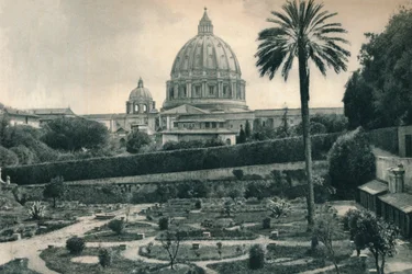 Vatikanets haver og Peterskirkens kuppel, Rom, Italien, 1927