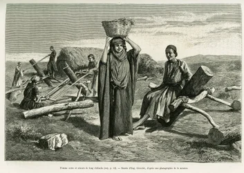 Arabisk kvinde og savere af lange ti fouli. Gravering af Eugene Girardet, for at illustrere historien A Suse