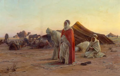 Telt i ørkenen - Bønnen. Detalje. Maleri af Eugène Alexis Girardet (1853-1907). 19. århundrede. Bayonne, Musée Bonnat