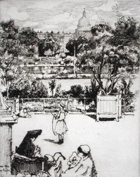 Pariserpark, fra "Du Ier au XXeme: Les Arondissements de Paris...", udgivet 1903 (radering)