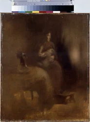 Kvinde med en baby på skødet. Maleri af Eugene Carriere (1849-1906)