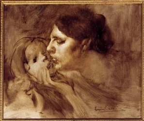 Moderens kys. Maleri af Eugène Carrière (1849-1906), 19. århundrede, 0,46 x 0,55 m, Paris, Musée d