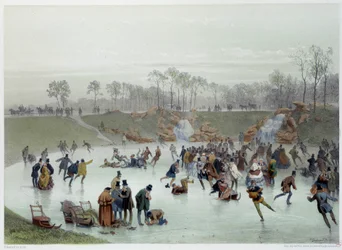Skatere i Bois de Boulogne-litografien af ​​Eugene Guerard