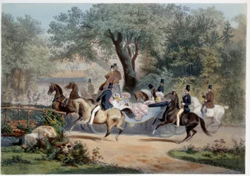 Promenadescene ved Le Pre Catelan (Pre-Catelan) i Paris Litografi af Eugene Guerard (1821-1866) Paris fra det 19. århundrede, Musee Carnavalet