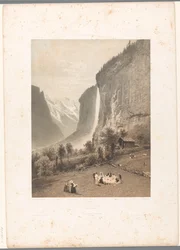 Picnic med udsigt over Staubbach-vandfaldet Le Staubbach (titel på objekt) La Suisse et la Savoie (serietitel) Ansigter i Schweiz og Savoy (serietitel på objekt)