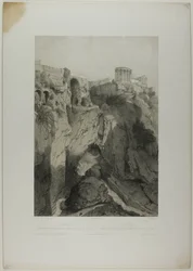 Tivoli: The Temples of Vesta and the Sibyl, and Ruins of the Grotte of Neptun, plade nitten fra Italie Monumentale et Pittoresque