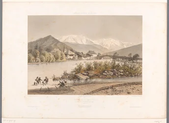 Udsigt over Saint-Martin-sur-Arve fra Mont Blanc St. Martin og Mont-Blanc (titel på objekt) Gezichten i Schweiz, Savoy in Tirol (serietitel) Schweiz, Savoy og Tyrol (serietitel på objekt)