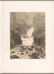 Udsigt over Barberine-vandfaldet nær Vallorcine Cascade de Barberine (titel på objekt) Ansigter i Schweiz, Savoy og Tyrol (serietitel) La Suisse, la Savoie et le Tyrol (serietitel på objekt)