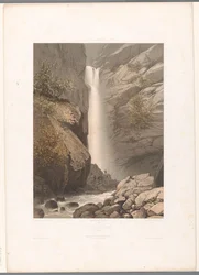 Udsigt over Dard-vandfaldet Cascade du Dard (titel på objekt) Ansigter i Schweiz, Savoy og Tyrol (serietitel) La Suisse, la Savoie et le Tyrol (serietitel på objekt)