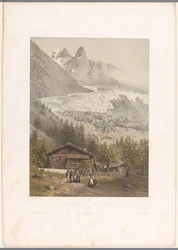 Udsigt over bjergtoppene Aiguille Verte og Dru og gletscheren Mer-de-Glace Aiguille verte et du Dru - Mer de Glace (titel på objekt) Ansigter i Schweiz og Savoy (serietitel) La Suisse et la Savoie (serietitel på objekt)