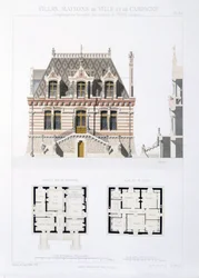Design fra Town and Country Houses baseret på de moderne huse i Paris, ca. 1864