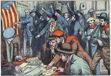 Catalanske separatister forbereder deres plan i Paris. Illustration af Damblans. I "" Le Pelerin"" af 28. november