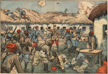 Kolonitropper låste Aoulay (Aoulai) posten op i Marokko under kaptajn Duboin. Illustration af Damblans. I "" Le Pelerin"" af 7. juni