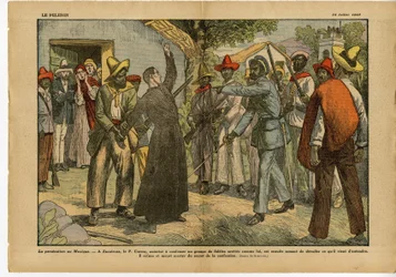 Illustration af Eugene Damblans (1865-1945) i Le Pelerin, 24/07/27 - Forfølgelser i Mexico - Religion Tro, Revolution, Mexico, katolsk katolicisme - Bekendelsesskrift - Helbredelse