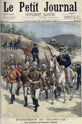 Sydafrika - Boerkrigen. Begivenheder i Transvaal. De første engelske fanger taget til fange af boerne. Tegning af Damblans. "" Le Petity Journal", 29. oktober