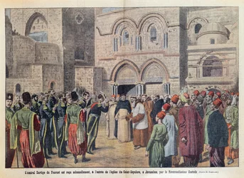 Modtagelsen af admiral Dartige du Fournet (1856-1940) i Den Hellige Gravs Kirke i Jerusalem, illustration fra magasinet 