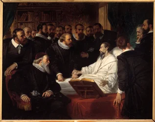 Jean Calvins død (1509-1564) Religiøst reformatormaleri af Eugene Deveria (1808-1865) 1835 Noyon, Musee Calvin