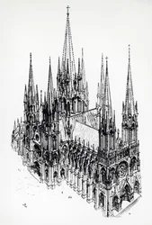 Isometrisk visning af en ideel katedral, tegning af Eugène Emmanuel Viollet-le-Duc (1814-1879) fra Ordbog over fransk arkitektur fra det 11. til det 16. århundrede