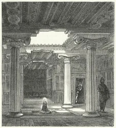 Ionisk gårdhave til et gammelt græsk hus