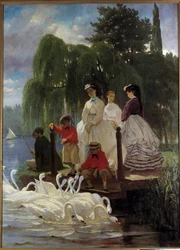 Le repas des swans Maleri af Eugene Giraud (1806-1881) 1865 Paris, dekorativ kunst - svaner eller fødende svaner. Maleri af Eugene Giraud (1806-1881) 1865. Arts Decoratifs Museum, Paris