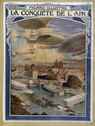 Air conquet: luftskib, ballon og luftballon over Paris - omslag i "" Figaro Illustré"" fra februar 1909