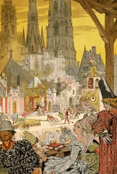 Skildring af mystik på kirkegården til katedralen, illustration til Notre-Dame de Paris af Victor Hugo (1802-1885)