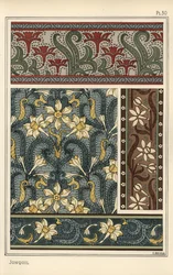 Jonquil, Narcissus jonquilla, som designmotiv i tapet- og stofmønstre