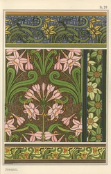 Jonquil, Narcissus jonquilla, som designmotiv i tapet- og stofmønstre