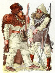 Mænd i stenalderen, ca. 1900 (illustration)