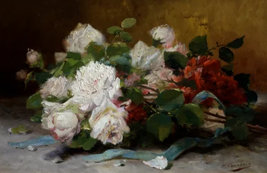 Buketten med roser. Maleri af Eugene Henri Cauchois (1850-1911) Privat samling.