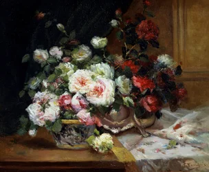 Pot de Roses. Maleri af Eugene Henri Cauchois (1850-1911, Frankrig) Privat samling