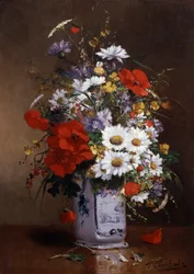 Vase med valmuer og margueritter. Maleri af Eugene Henri Cauchois (1850-1911) Privat samling.